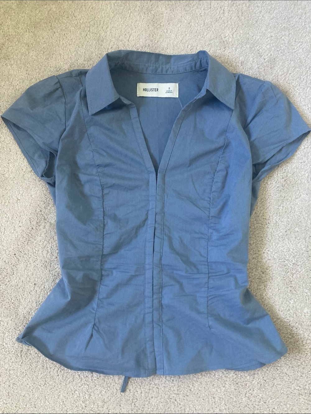 Fashionable Hollister Blue Short-Sleeve Tie Up T-Shirt